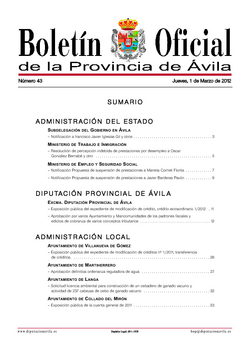 Boletín Oficial de la Provincia del jueves, 1 de marzo de 2012