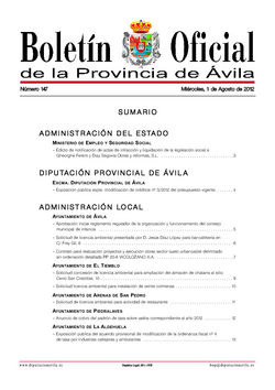 Boletín Oficial de la Provincia del miércoles, 1 de agosto de 2012