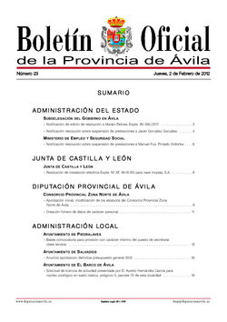 Boletín Oficial de la Provincia del jueves, 2 de febrero de 2012