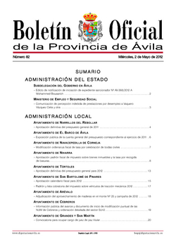 Boletín Oficial de la Provincia del miércoles, 2 de mayo de 2012