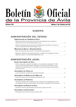 Boletín Oficial de la Provincia del martes, 2 de octubre de 2012