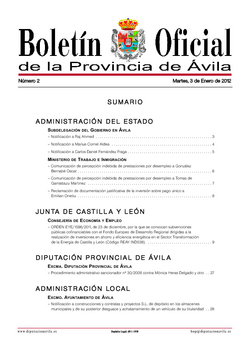 Boletín Oficial de la Provincia del viernes, 3 de febrero de 2012