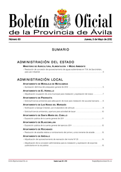 Boletín Oficial de la Provincia del jueves, 3 de mayo de 2012