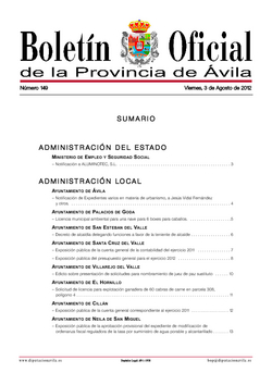 Boletín Oficial de la Provincia del viernes, 3 de agosto de 2012