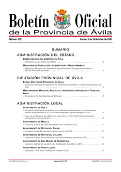 Boletín Oficial de la Provincia del lunes, 3 de diciembre de 2012