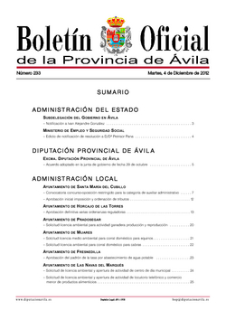 Boletín Oficial de la Provincia del martes, 4 de diciembre de 2012