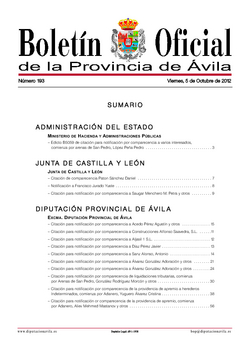 Boletín Oficial de la Provincia del viernes, 5 de octubre de 2012