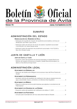 Boletín Oficial de la Provincia del jueves, 6 de septiembre de 2012