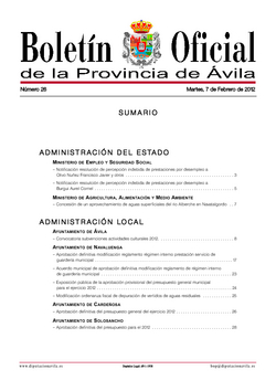 Boletín Oficial de la Provincia del martes, 7 de febrero de 2012