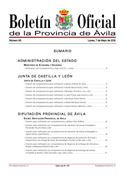 Boletín Oficial de la Provincia del lunes, 7 de mayo de 2012