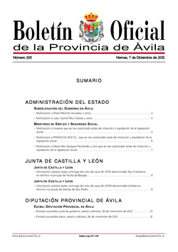 Boletín Oficial de la Provincia del viernes, 7 de diciembre de 2012