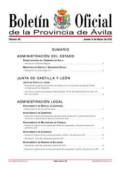 Boletín Oficial de la Provincia del jueves, 8 de marzo de 2012