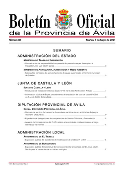 Boletín Oficial de la Provincia del martes, 8 de mayo de 2012