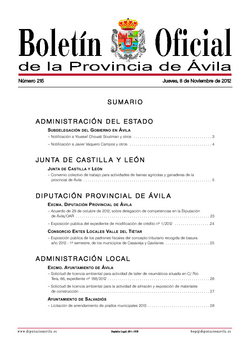 Boletín Oficial de la Provincia del jueves, 8 de noviembre de 2012