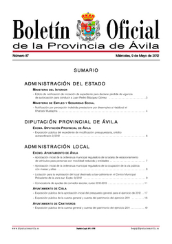 Boletín Oficial de la Provincia del miércoles, 9 de mayo de 2012