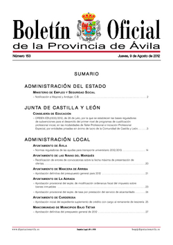 Boletín Oficial de la Provincia del jueves, 9 de agosto de 2012