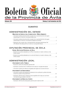 Boletín Oficial de la Provincia del viernes, 9 de noviembre de 2012