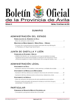 Boletín Oficial de la Provincia del jueves, 2 de febrero de 2012