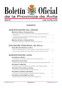 Boletín Oficial de la Provincia del jueves, 10 de mayo de 2012