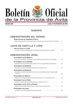 Boletín Oficial de la Provincia del lunes, 10 de diciembre de 2012