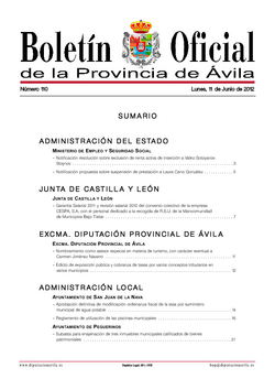 Boletín Oficial de la Provincia del lunes, 11 de junio de 2012