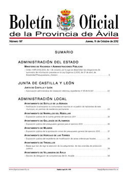 Boletín Oficial de la Provincia del jueves, 11 de octubre de 2012