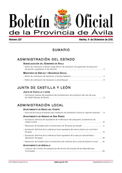 Boletín Oficial de la Provincia del martes, 11 de diciembre de 2012