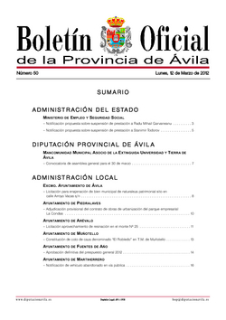 Boletín Oficial de la Provincia del lunes, 12 de marzo de 2012