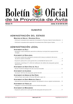 Boletín Oficial de la Provincia del jueves, 12 de abril de 2012