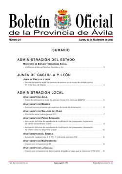 Boletín Oficial de la Provincia del lunes, 12 de noviembre de 2012