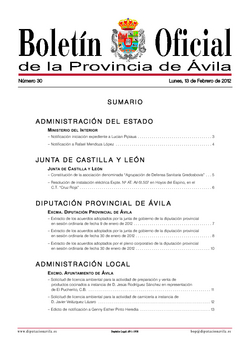 Boletín Oficial de la Provincia del lunes, 13 de febrero de 2012