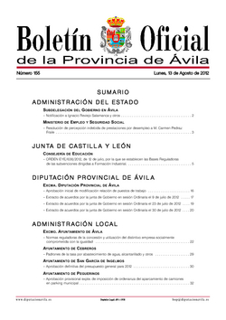 Boletín Oficial de la Provincia del lunes, 13 de agosto de 2012