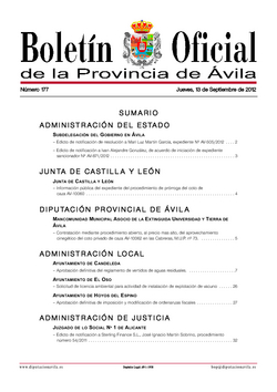 Boletín Oficial de la Provincia del jueves, 13 de septiembre de 2012