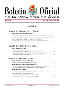 Boletín Oficial de la Provincia del martes, 14 de febrero de 2012