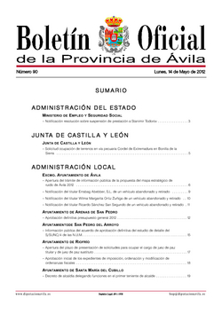 Boletín Oficial de la Provincia del martes, 15 de mayo de 2012