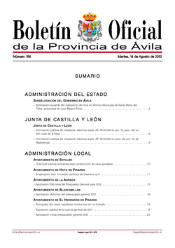 Boletín Oficial de la Provincia del martes, 14 de agosto de 2012