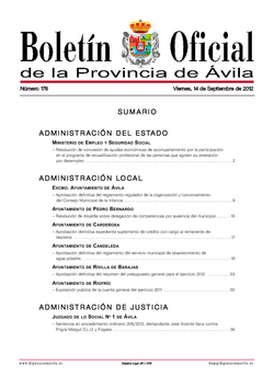 Boletín Oficial de la Provincia del viernes, 14 de septiembre de 2012