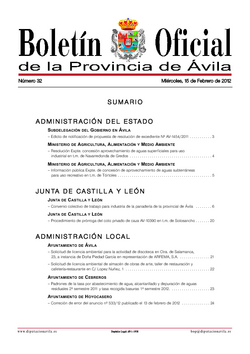 Boletín Oficial de la Provincia del miércoles, 15 de febrero de 2012