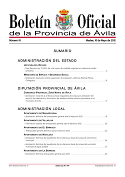 Boletín Oficial de la Provincia del martes, 15 de mayo de 2012