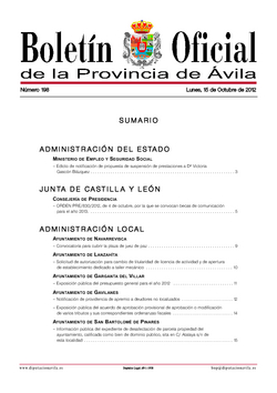 Boletín Oficial de la Provincia del lunes, 15 de octubre de 2012