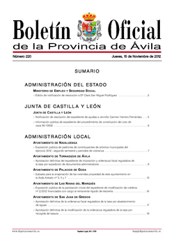 Boletín Oficial de la Provincia del jueves, 15 de noviembre de 2012