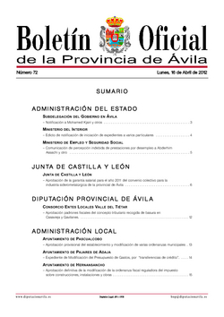 Boletín Oficial de la Provincia del lunes, 16 de abril de 2012