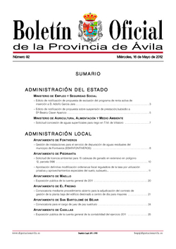 Boletín Oficial de la Provincia del miércoles, 16 de mayo de 2012