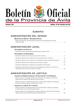 Boletín Oficial de la Provincia del martes, 16 de octubre de 2012