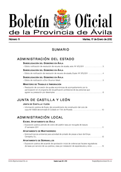 Boletín Oficial de la Provincia del jueves, 2 de febrero de 2012