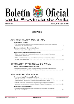 Boletín Oficial de la Provincia del jueves, 17 de mayo de 2012