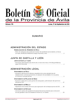 Boletín Oficial de la Provincia del lunes, 17 de septiembre de 2012