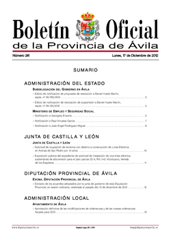 Boletín Oficial de la Provincia del lunes, 17 de diciembre de 2012