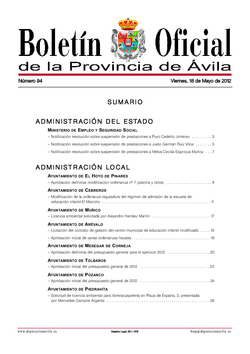 Boletín Oficial de la Provincia del viernes, 18 de mayo de 2012