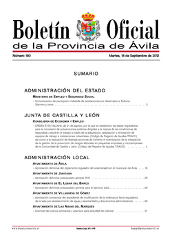 Boletín Oficial de la Provincia del martes, 18 de septiembre de 2012